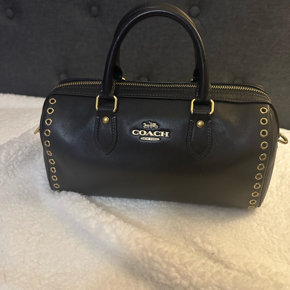 Coach Black Long Rowan Grommets Gold Hardware